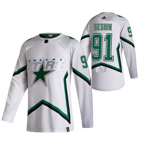 Men Dallas Stars #91 Seguin White NHL 2021 Reverse Retro jersey